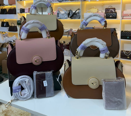 Elegant Two-Tone Flap Handbag