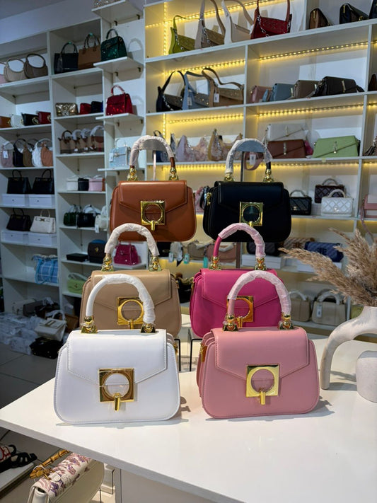 Luxury Statement Handbag with Geometric Hardware
