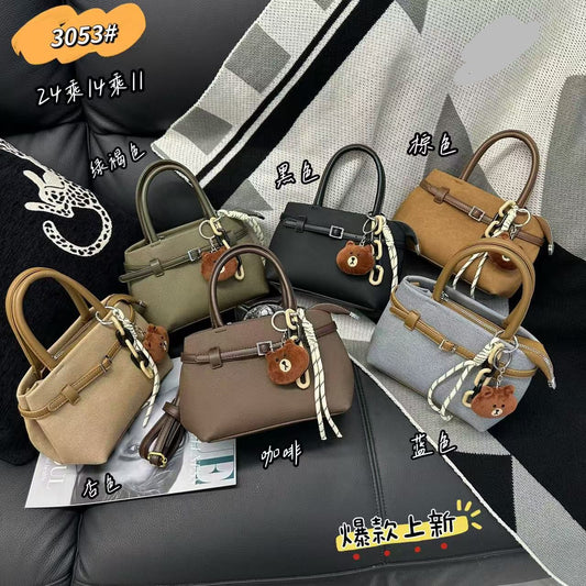 Structured Tote Bag with Bear Charm & Rope