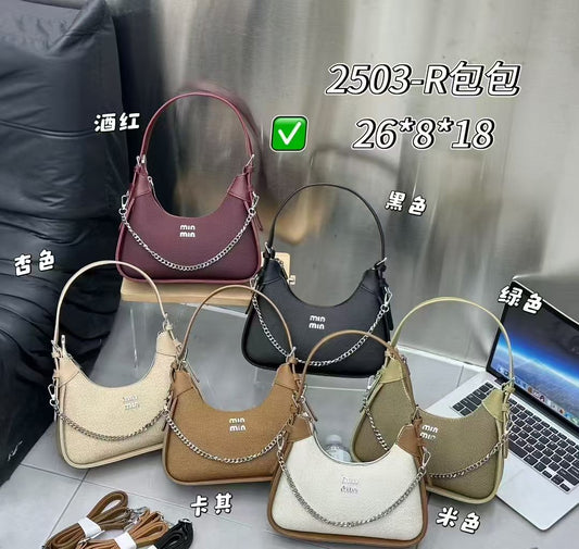 Chain-Accent Hobo Shoulder Bag
