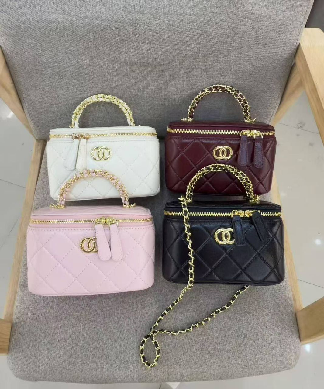 Quilted Vanity Case with Chain Handle