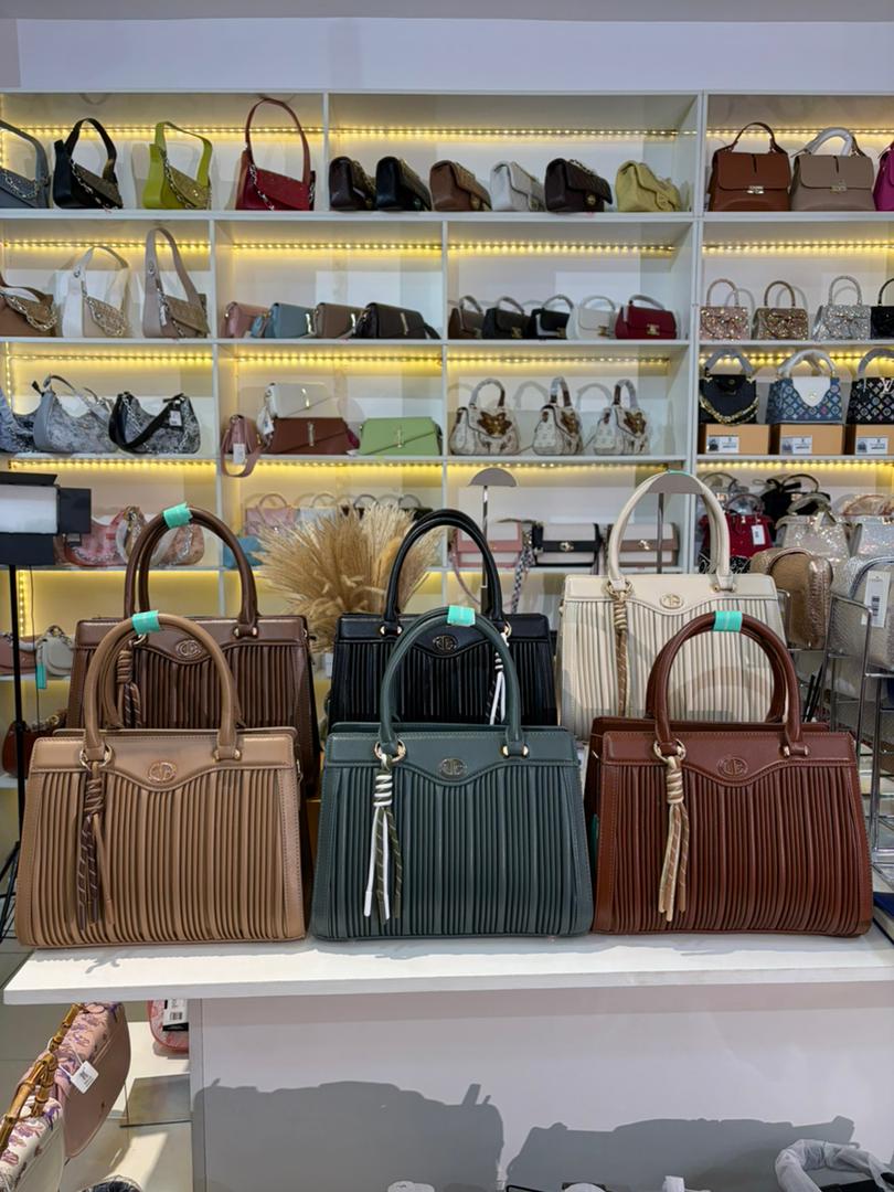 Pleated Tote Bag with Tassel